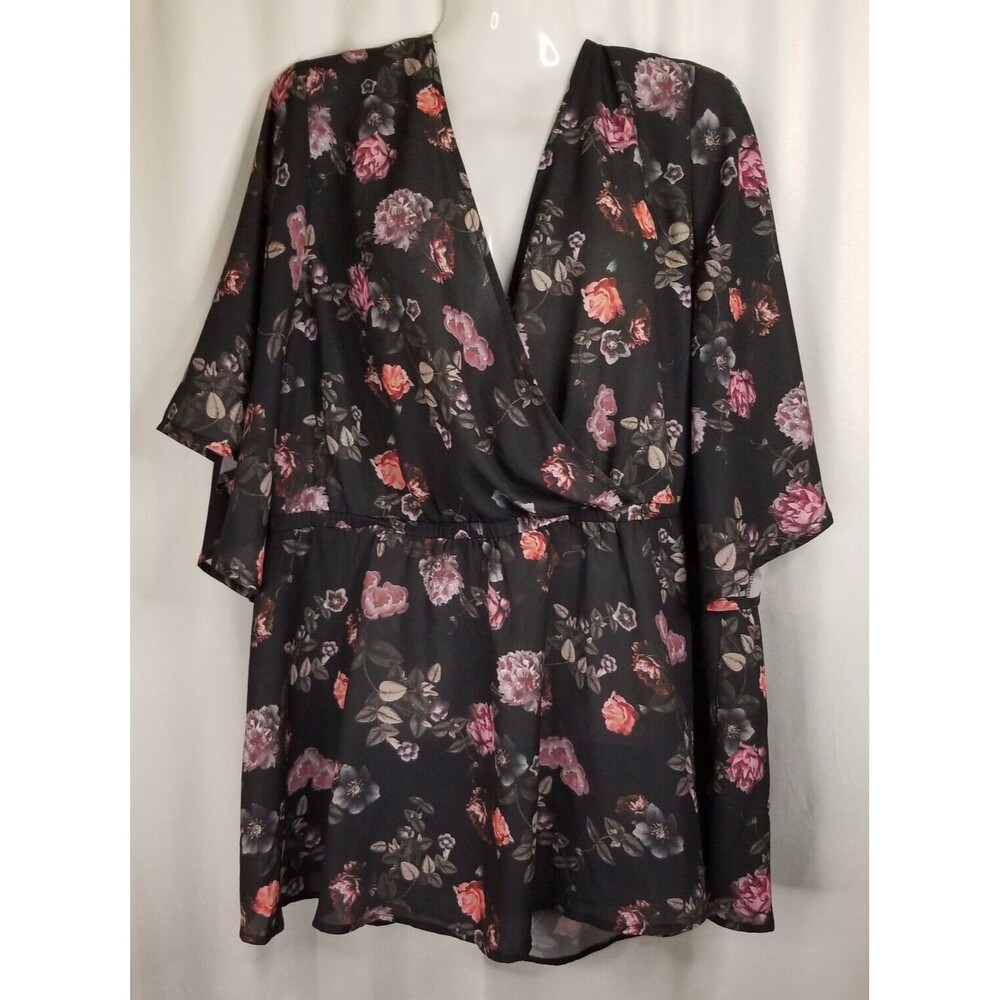 Torrid Women's Top Floral Wrap Peplum Short Sleeve Career Casual Party 3X